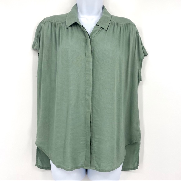 Lucky Brand 🍀 Green Solid Short Sleeve Top S - Picture 2 of 9